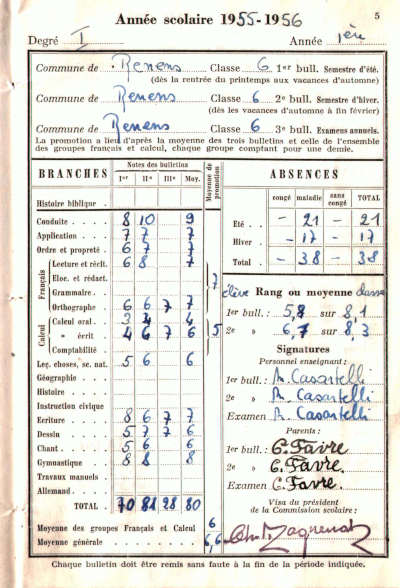 Livret scolaire 1956 -1963